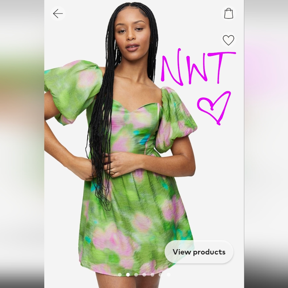 h&m NWT lime puff sleeve party dress
